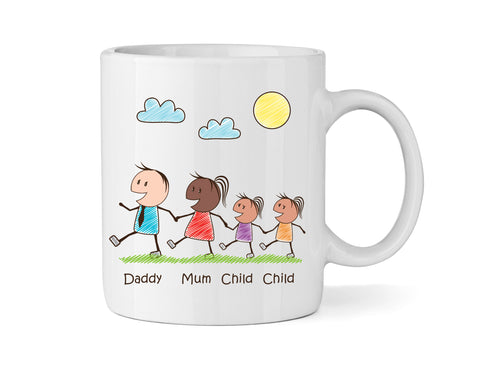 Personalised Mum & Dad Mug With Two Daughters (Version four) - Personalised Family Mug