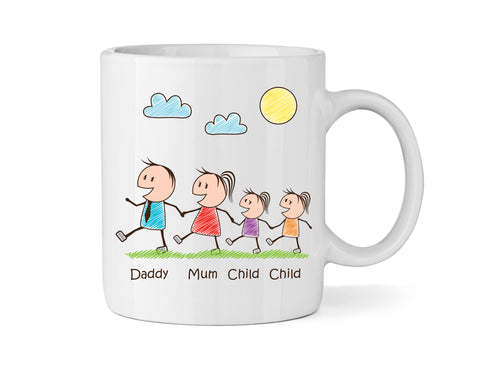 Personalised Mum & Dad Mug With Two Daughters (Version One) - Personalised Family Mug