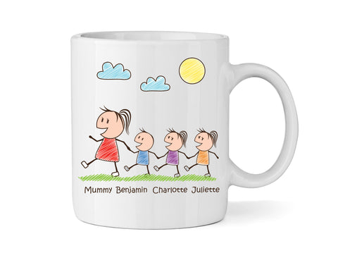 Personalised Mum Mug With One Son & Two Daughter (Version One) - Personalised Family Mug