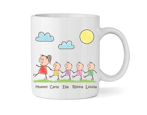 Personalised Mum Mug With Four Sons (Version One) - Personalised Family Mug