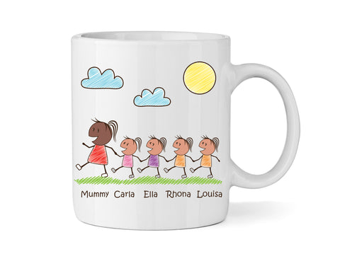 Personalised Mum Mug With Four Daughters (Version Two) - Personalised Family Mug
