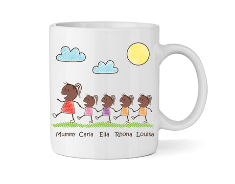 Personalised Mum Mug With Four Daughters (Version Three) - Personalised Family Mug