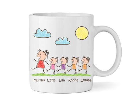 Personalised Mum Mug With Four Daughters (Version One) - Personalised Family Mug