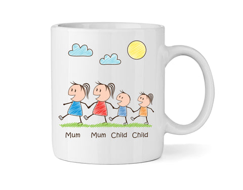 Personalised Mum & Mum Mug With Son & Daughter (Version One) - Personalised Family Mug