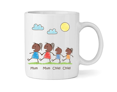 Personalised Mum & Mum Mug With Son & Daughter (Version Two) - Personalised Family Mug