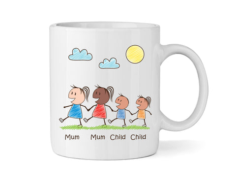 Personalised Mum & Mum Mug With Son & Daughter (Version Three) - Personalised Family Mug