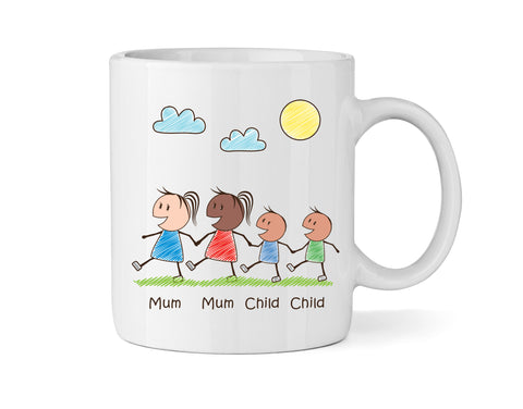 Personalised Mum & Mum Mug With Two Sons (Version Three) - Personalised Family Mug