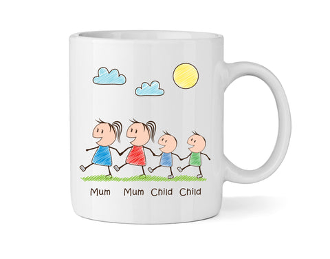 Personalised Mum & Mum Mug With Two Sons (Version One) - Personalised Family Mug