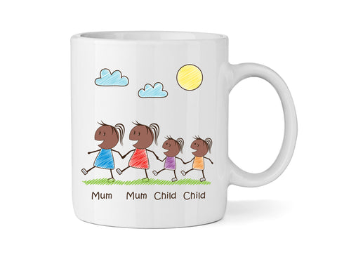Personalised Mum & Mum Mug With Two Daughters (Version Two) - Personalised Family Mug