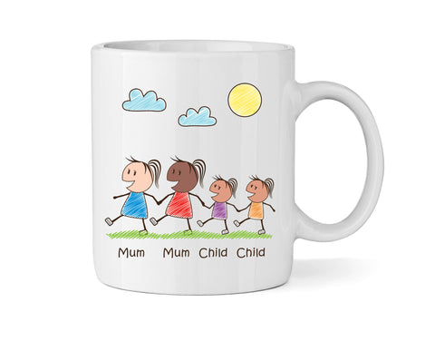 Personalised Mum & Mum Mug With Two Daughters (Version Three) - Personalised Family Mug