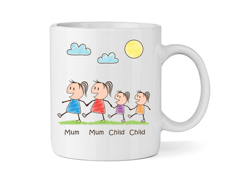 Personalised Mum & Mum Mug With Two Daughters (Version One) - Personalised Family Mug