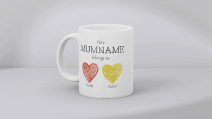 Personalised “This Mum Belongs to” Mug – Custom Children Names Heart Mug for Mum