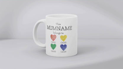 Personalised “This Mum Belongs to” Mug – Custom Children Names Heart Mug for Mum