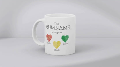 Personalised “This Mum Belongs to” Mug – Custom Children Names Heart Mug for Mum