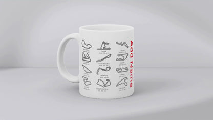 Formula 1 Tracks Mug - Personalised Name, Colour Handle