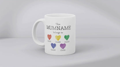 Personalised “This Mum Belongs to” Mug – Custom Children Names Heart Mug for Mum