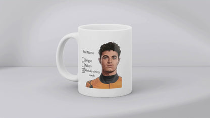 Lando Norris Relationship Status and Supporter Mugs - Optional Name, Orange Handle, Coaster and Card