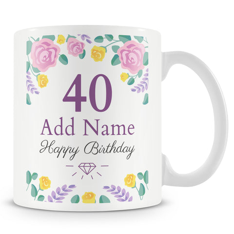 40th Birthday Mug - Birthday Flowers