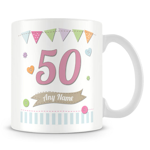 50th Birthday Shabby Chic Design Personalised Mug