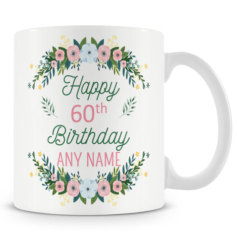 60th Birthday Mug - Birthday Flowers Personalised Mug