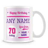 Birthday Personalised Mug With Age 70 Today and Names