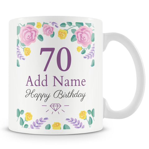 70th Birthday Mug - Birthday Flowers