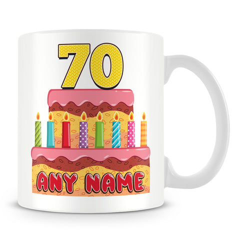 70th Birthday Cake Candles Design Birthday Personalised Mug
