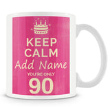 90th Birthday Keep Calm Design Personalised Mug