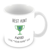 Best Aunt Mug - Award Trophy Personalised Gift - Green