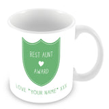 Best Aunt Mug - Award Shield Personalised Gift - Green