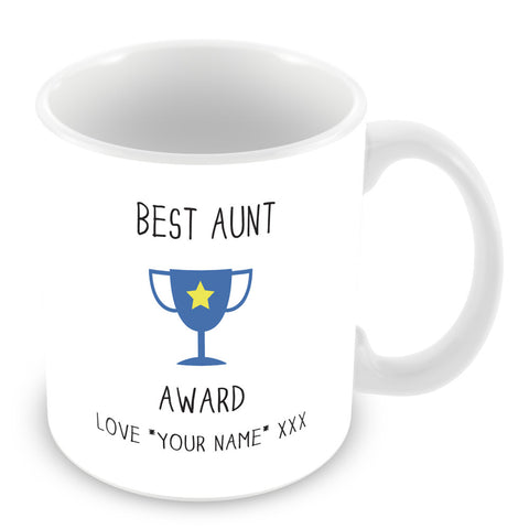Best Aunt Mug - Award Trophy Personalised Gift - Blue