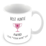 Best Auntie Mug - Award Trophy Personalised Gift - Pink