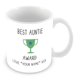 Best Auntie Mug - Award Trophy Personalised Gift - Green