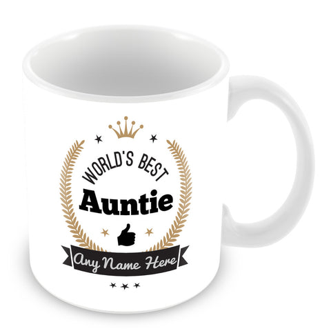 The Worlds Best Auntie Mug - Laurels Design - Gold