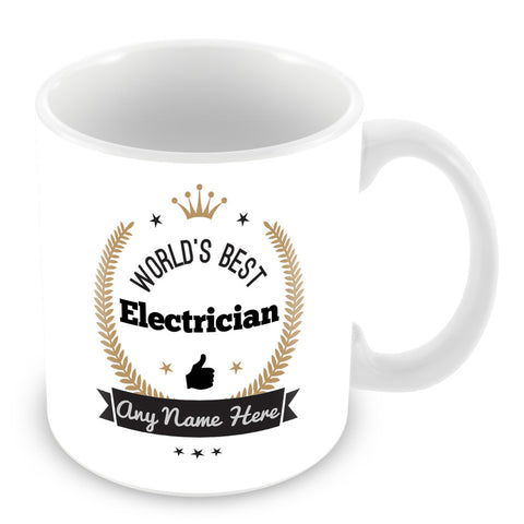 The Worlds Best Electrician Mug - Laurels Design - Gold