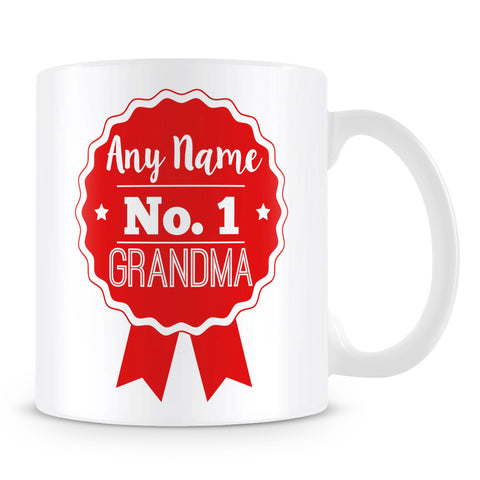 Grandma Mug - Personalised Gift - Rosette Design - Red