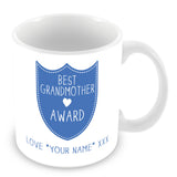 Best Grandmother Mug - Award Shield Personalised Gift - Blue