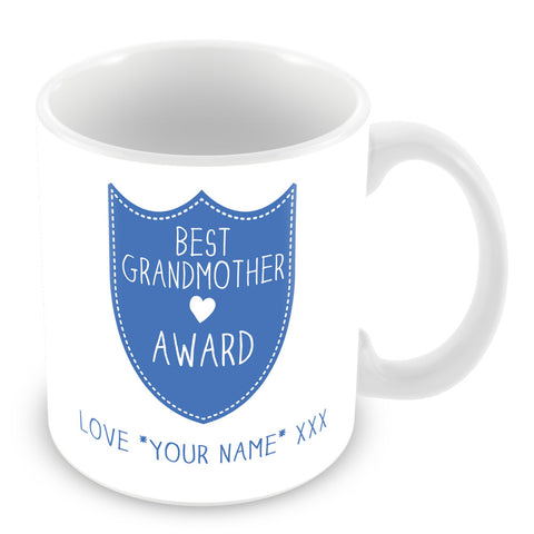 Best Grandmother Mug - Award Shield Personalised Gift - Blue