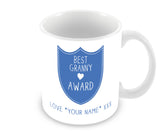 Best Granny Mug - Award Shield Personalised Gift - Blue