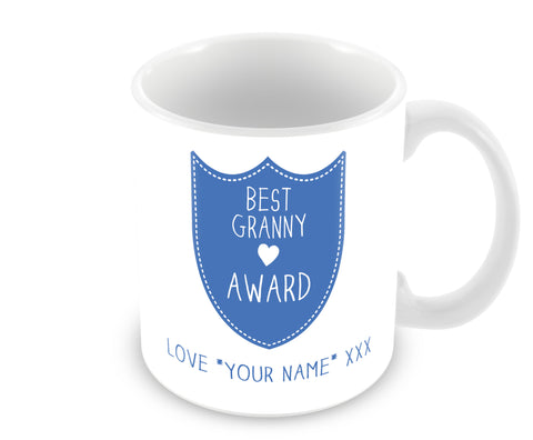 Best Granny Mug - Award Shield Personalised Gift - Blue
