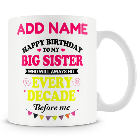 Sarcastic Novelty Gift For Sister - Happy Birthday To My Big Sister - Personalised Mug