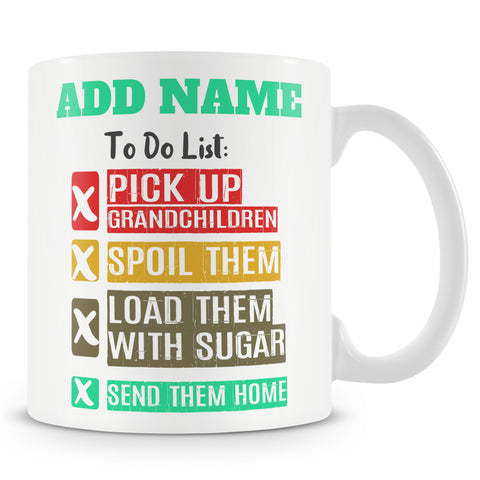 Novelty Gift For Grandparents - To Do List For Grandma And Grandad - Personalised Mug