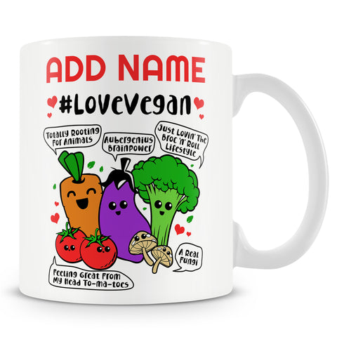 Novelty Funny Gift For Vegans  - #LoveVegan  -  Personalised Mug
