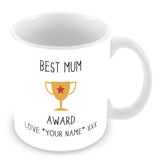 Best Mum Mug - Award Trophy Personalised Gift - Yellow