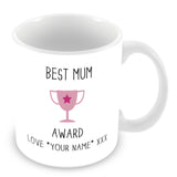 Best Mum Mug - Award Trophy Personalised Gift - Pink