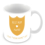 Best Mum Mug - Award Shield Personalised Gift - Yellow