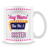 Sister Personalised Mug - No.1 Retro Gift - Pink
