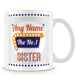 Sister Personalised Mug - No.1 Retro Gift - Orange