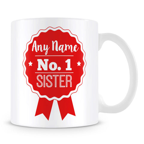 Sister Mug - Personalised Gift - Rosette Design - Red