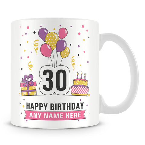Birthday Mug - Birthday Balloons Design - Add Name and Age